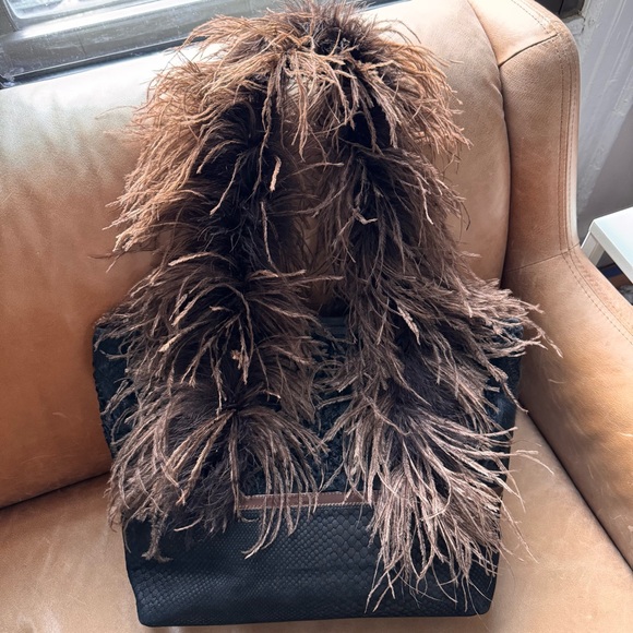 Vintage Handbags - Ingrid Bruha leather fur feather leather suede black brown bag NYC Vintage